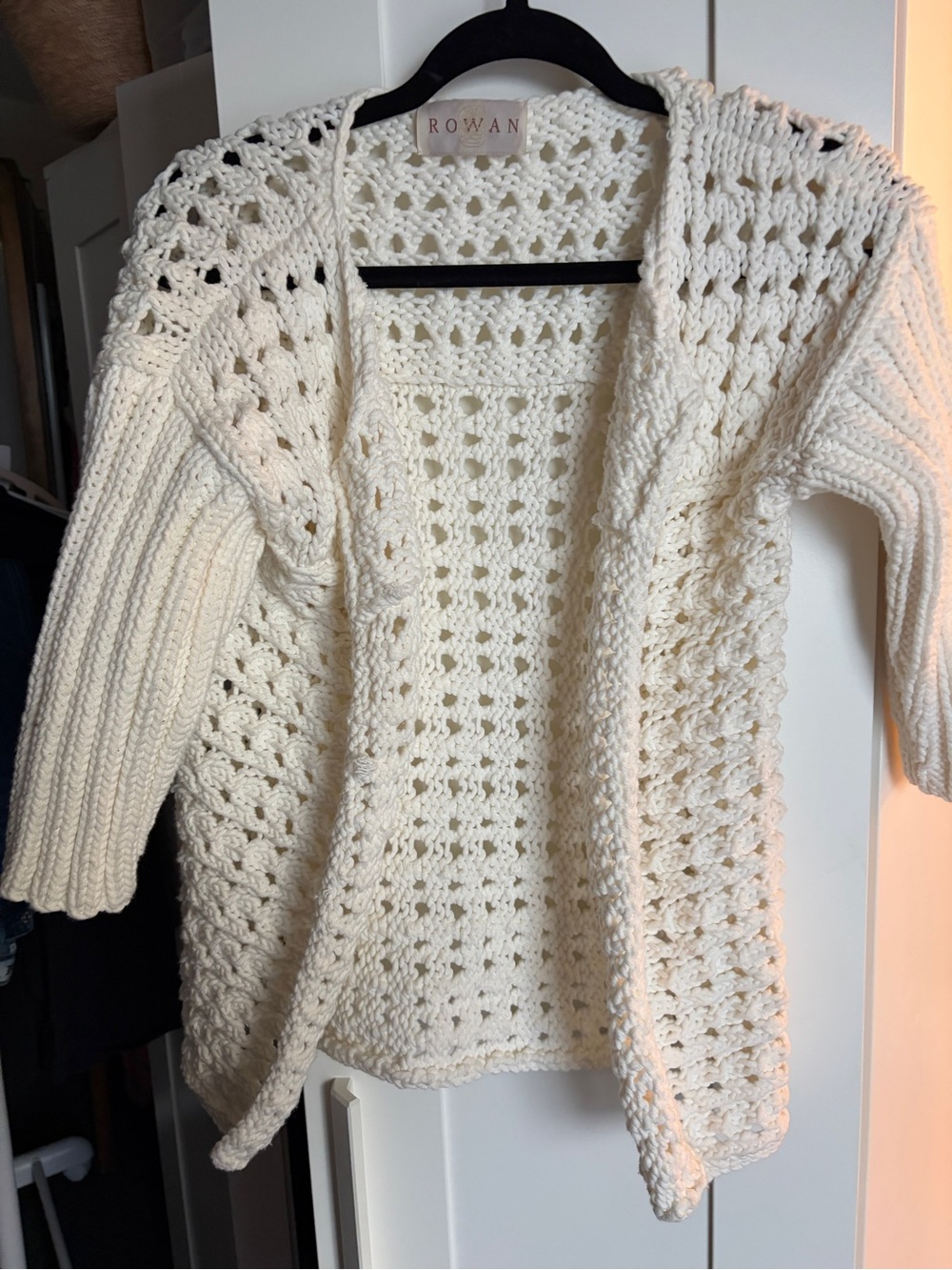 Rowan Cream Crochet Open-Front Cardigan